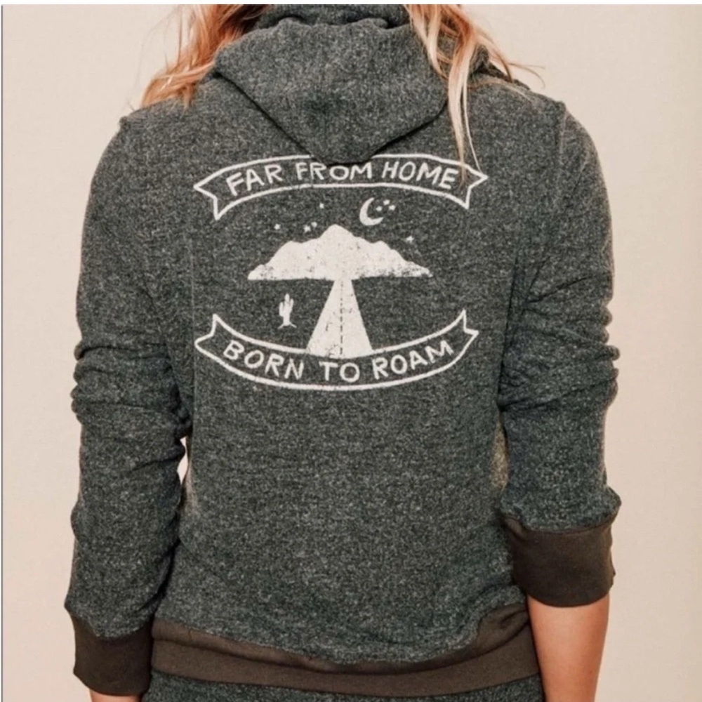Mate Born to Roam Gray Textured Full Zip Hoodie Sz S/M